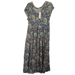 Soft Surroundings Floral Maxi Dress in Blue and Orange